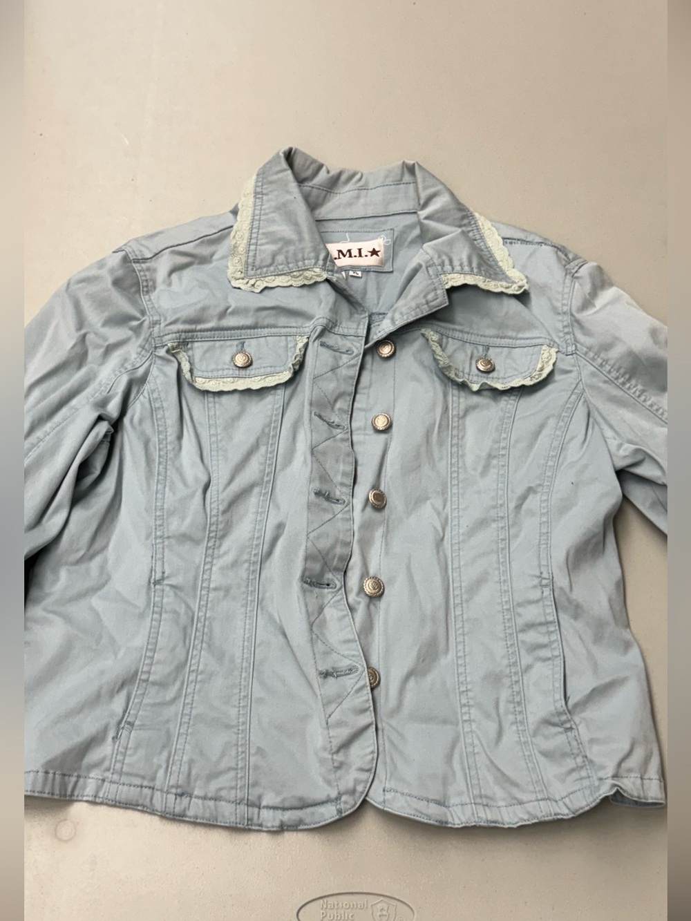 Ami Pale Blue Lace-Trim Jean Jacket